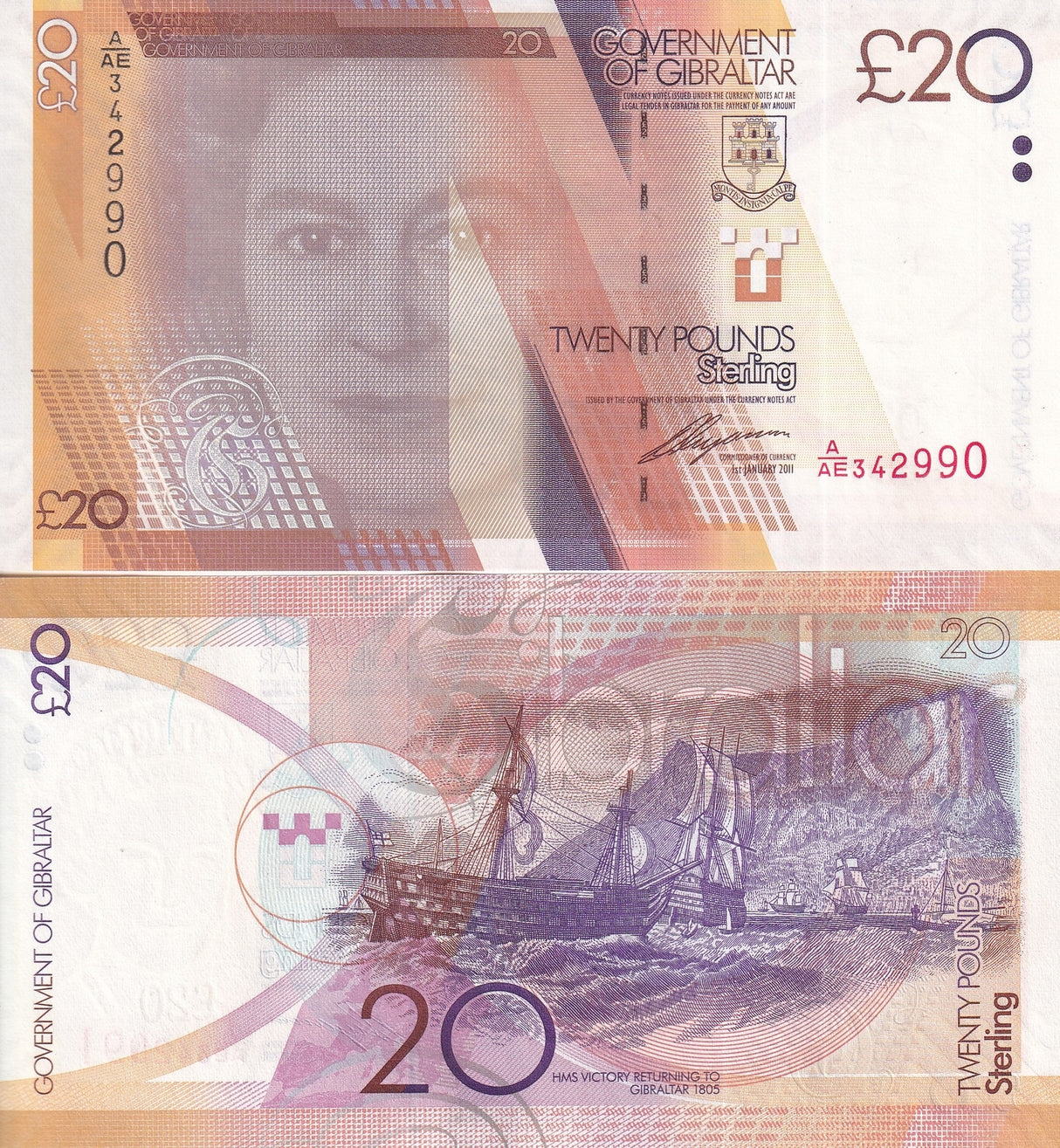 Gibraltar 20 Pounds 2011 P 37 UNC