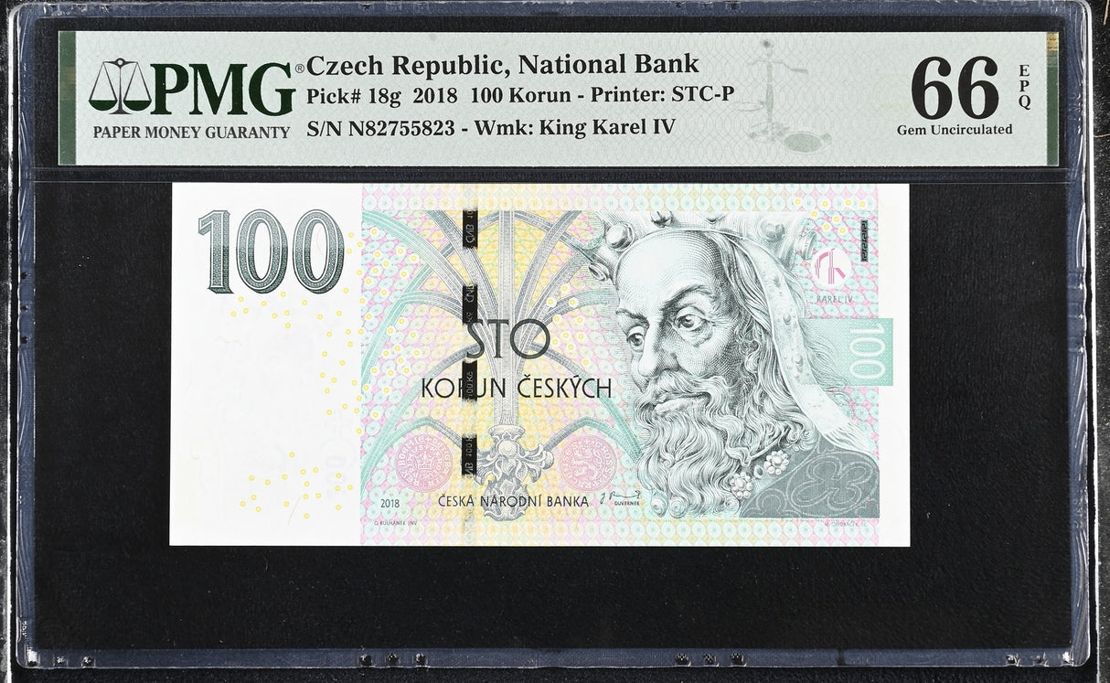 Czech Republic 100 Korun 2018 P 18 g Gem UNC PMG 66 EPQ