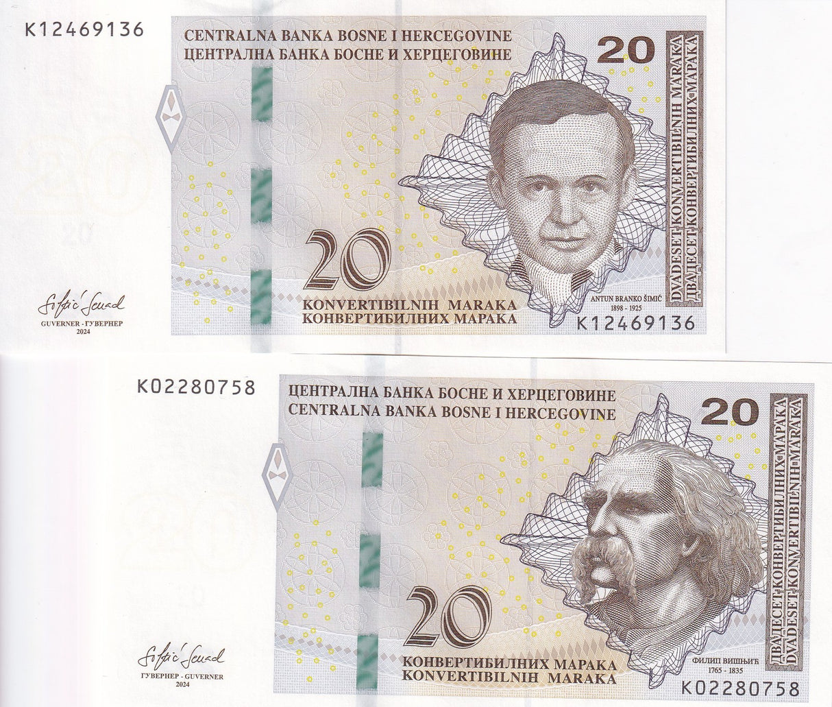 Bosnia & Herzegovina Set 2 UNC 20 Convertible Maraka 2024 P 82 P 83