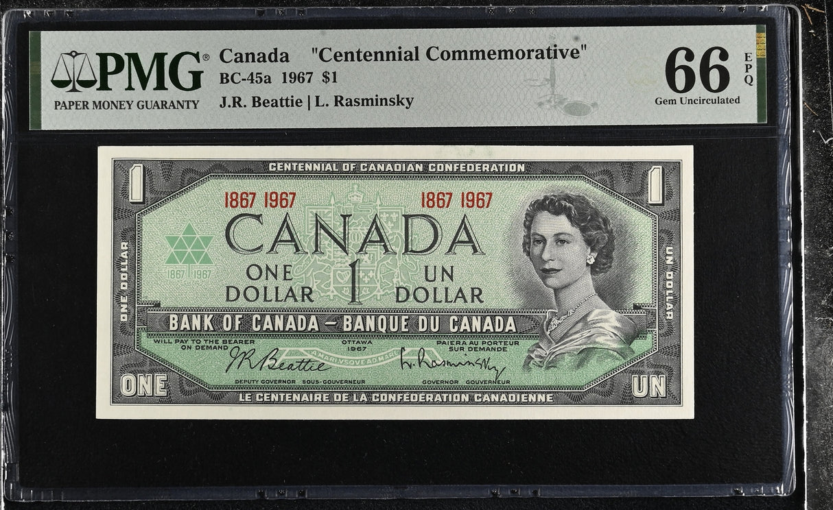 Canada 1 Dollar 1967 P 84 a BC-45a Comm. Beattie,Rasminsky Gem UNC PMG 66 EPQ