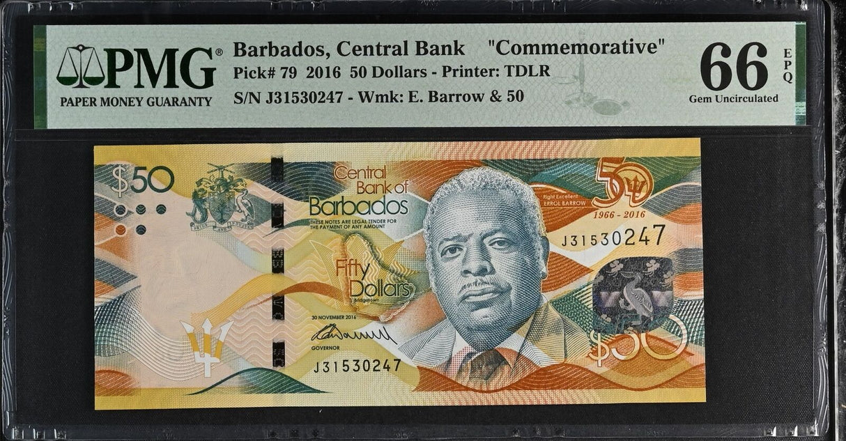Barbados 50 Dollars 2016 P 79 Comm. Gem UNC PMG 66 EPQ