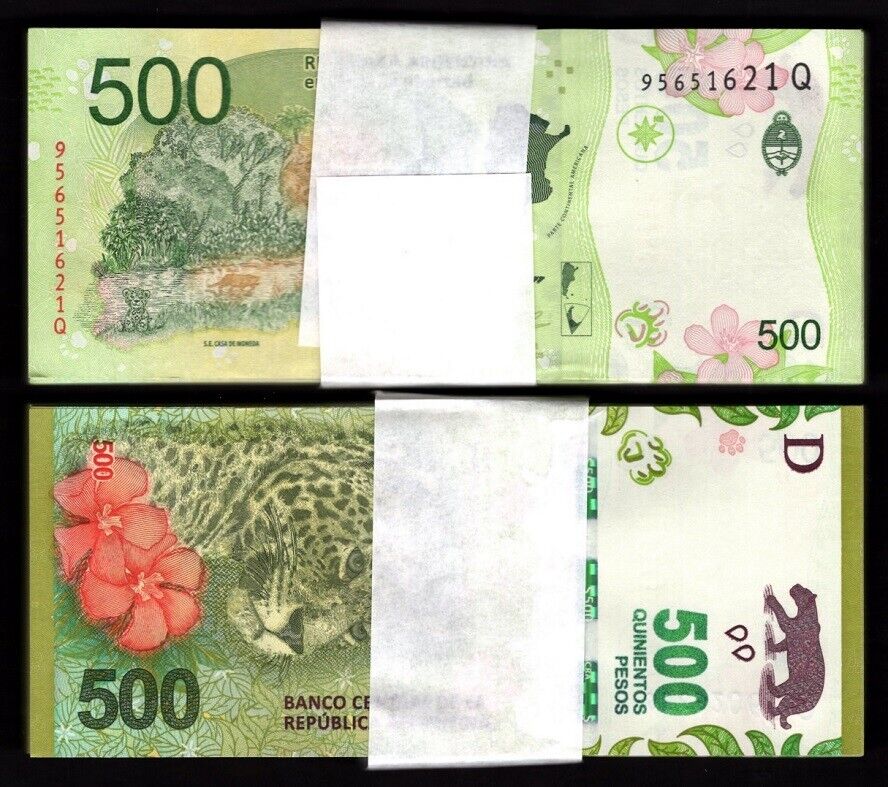 Argentina 500 Pesos ND 2016 P 365 Random Suffix LOT 100 PCS 1 Bundle UNC