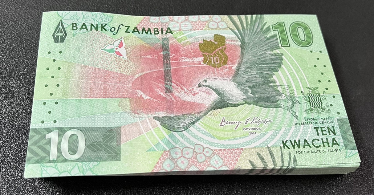 Zambia 10 Kwacha 2024 2025 P 62 Pangolins EAGLE LOT 100 PCS 1 BUNDLE