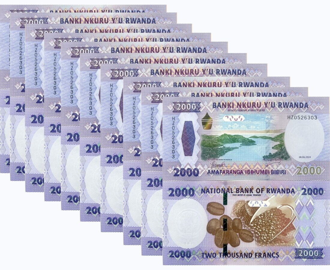 Rwanda 2000 Francs 2024 P 44 NEW Design UNC LOT 10 Pcs 1/10 BUNDLE