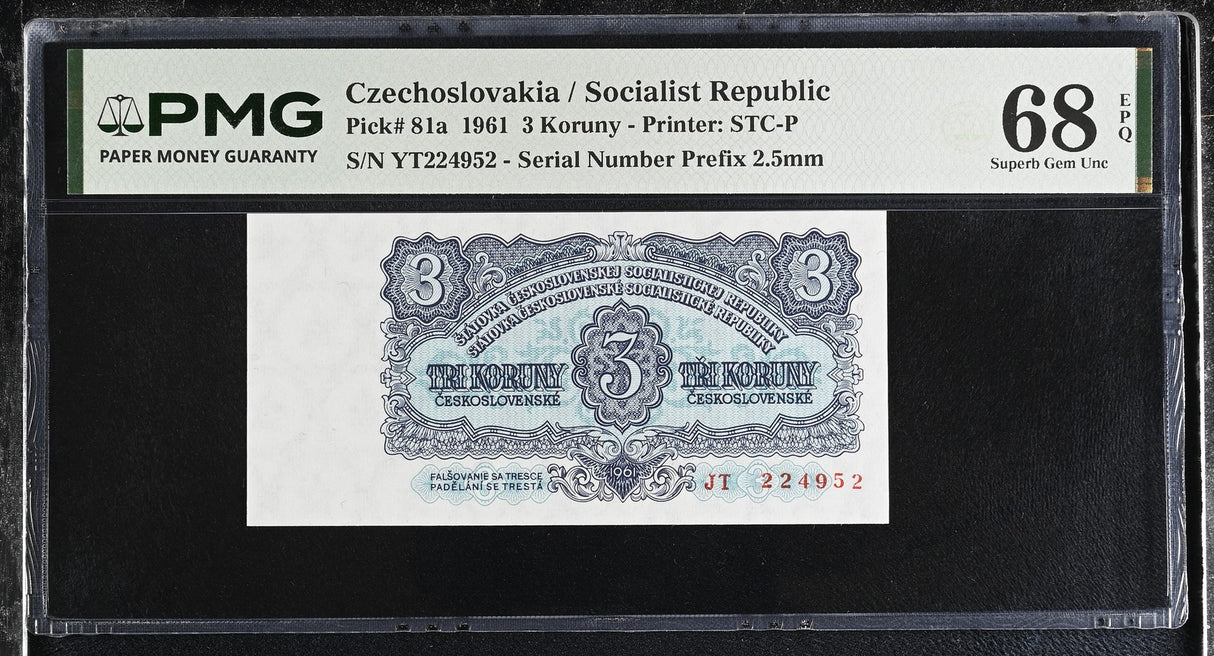 Czechoslovakia 3 Koruny 1961 P 81 a Superb Gem UNC PMG 68 EPQ TOP POP