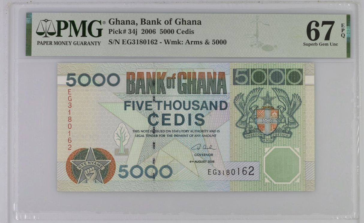 Ghana 5000 Cedis 2006 P 34 j Superb Gem UNC PMG 67 EPQ