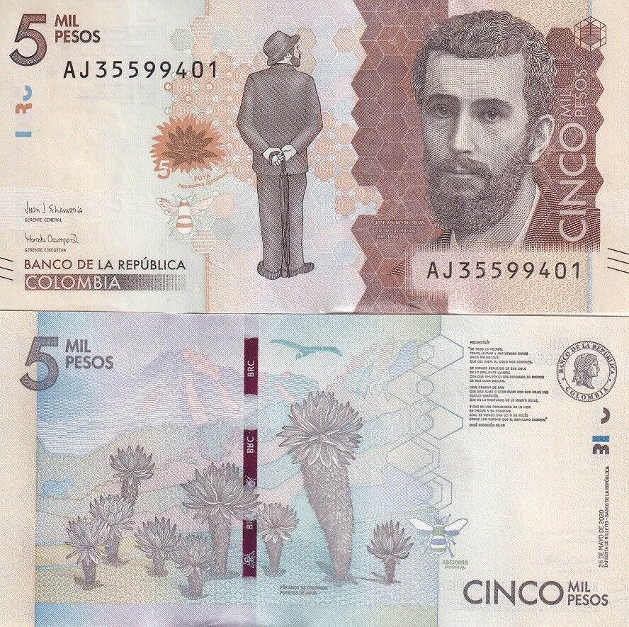 Colombia 5000 Pesos 2020 New Sign P 459 UNC