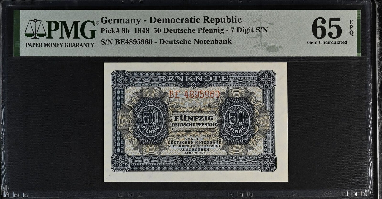 Germany Democratic 50 Deutsche Pfennig 1948 P 8 b Gem UNC PMG 65 EPQ