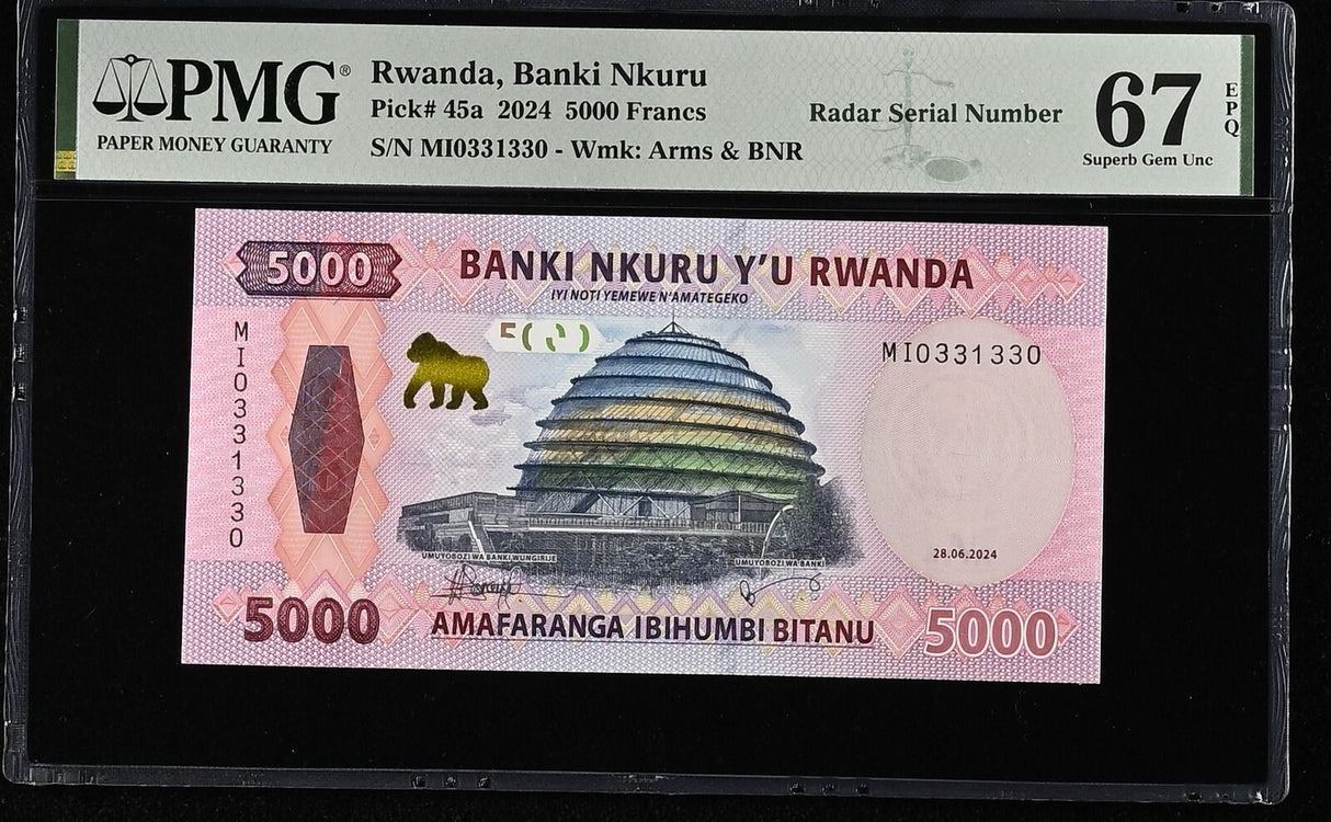 Rwanda 5000 Francs 2024 P 45 a RADAR Superb Gem UNC PMG 67 EPQ