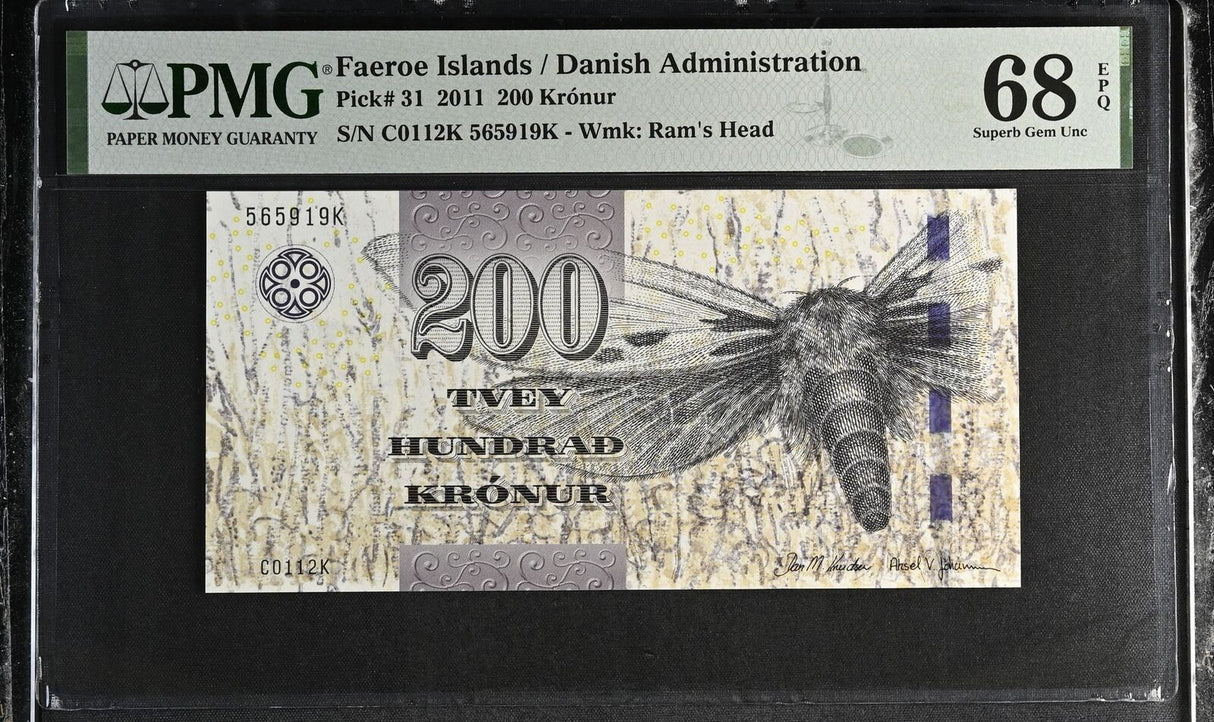 Faeroe Islands 200 Kronur 2011 P 31 Superb Gem UNC PMG 68 EPQ