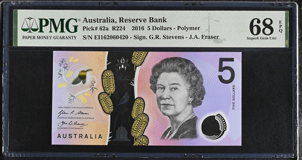 Australia 5 Dollars 2016 P 62 a Polymer Superb Gem UNC PMG 68 EPQ