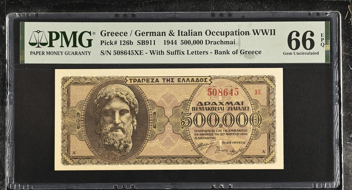 Greece 500000 Drachmai 1944 P 126 b Gem UNC PMG 66 EPQ
