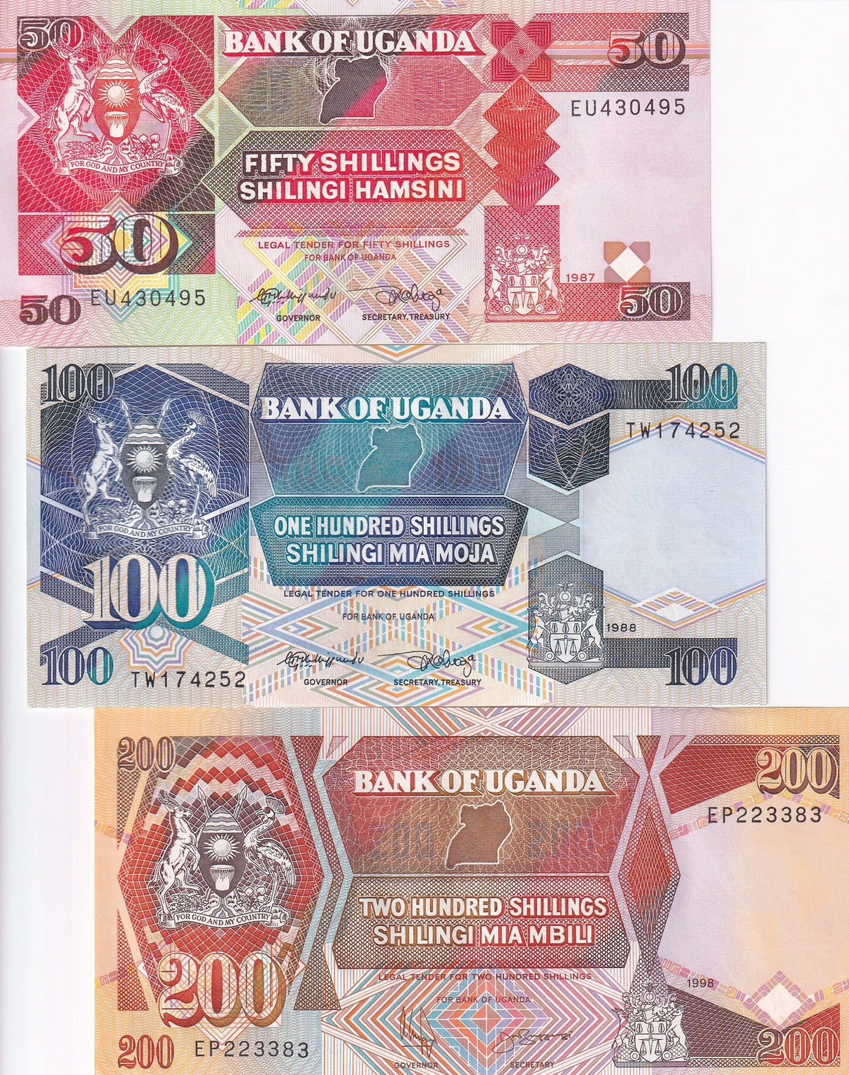 Uganda Set 3 PCS 50 100 200 Shillings Random Year P 30 31 32 UNC