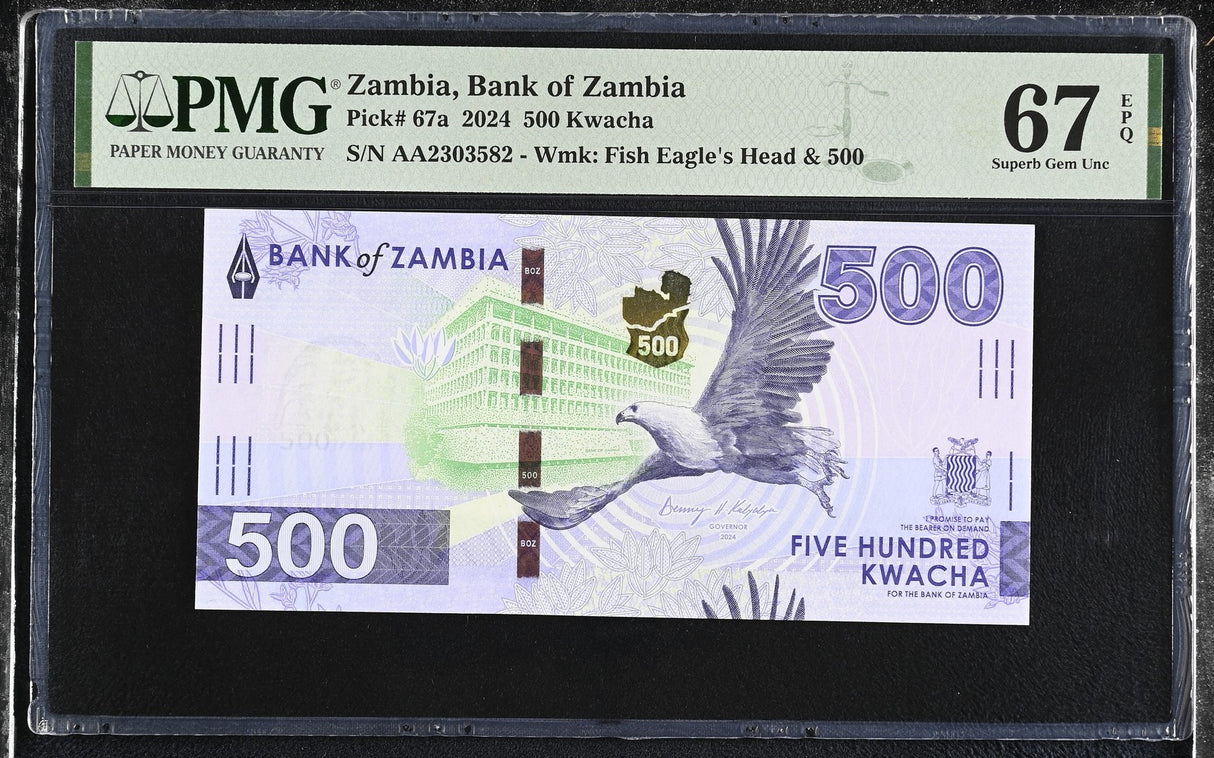 Zambia 500 Kwacha 2024 P 67 a AA Prefix Superb Gem UNC PMG 67 EPQ