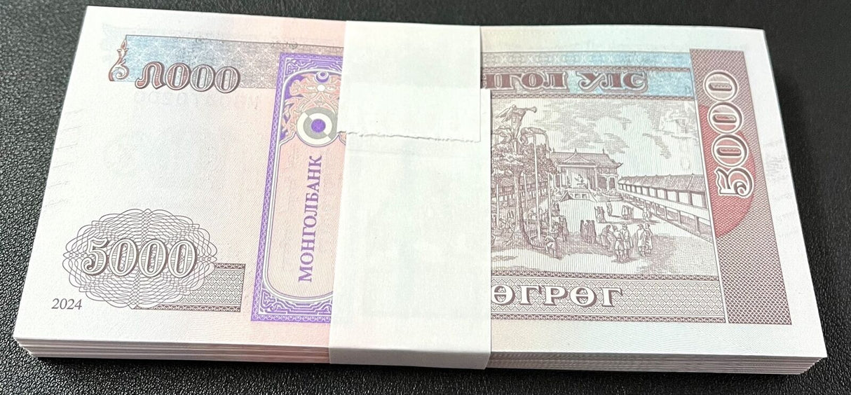 Mongolia 5000 Tugrik 2024 Commemorative 100th P 80 UNC LOT 100 PCS 1 Bundle