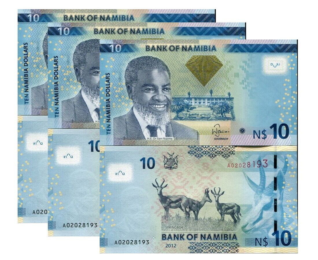 Namibia 10 Dollars 2012 P 11 UNC LOT 3 PCS