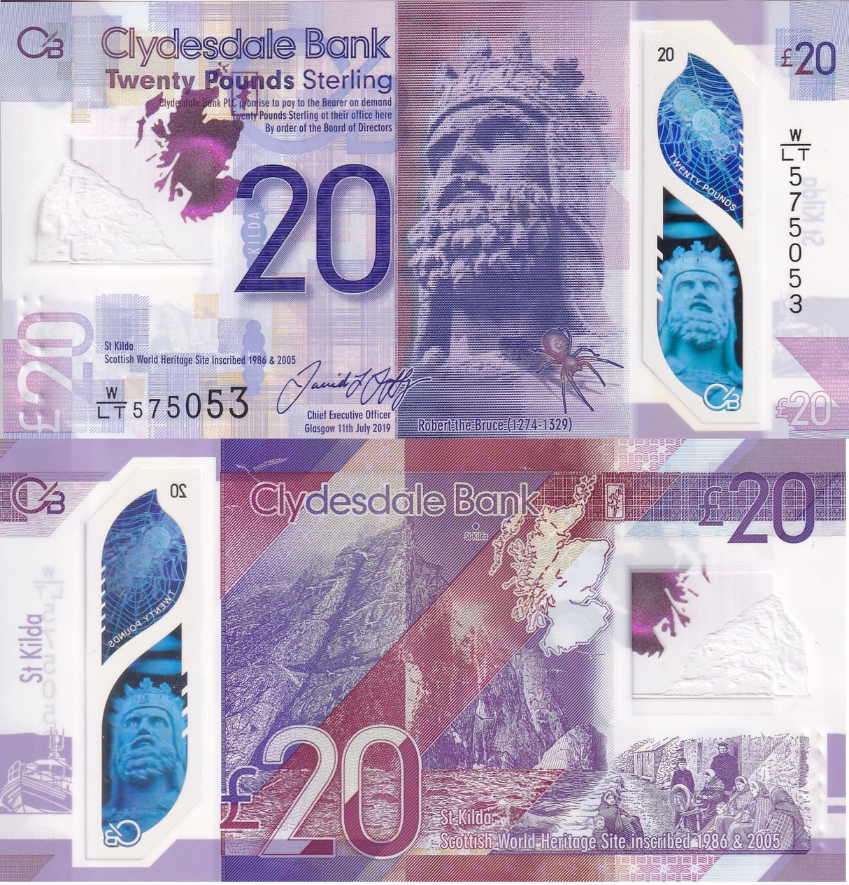 Scotland 20 Pounds 2019 Polymer P 229R Clydesdale UNC ,Robert the Bruce