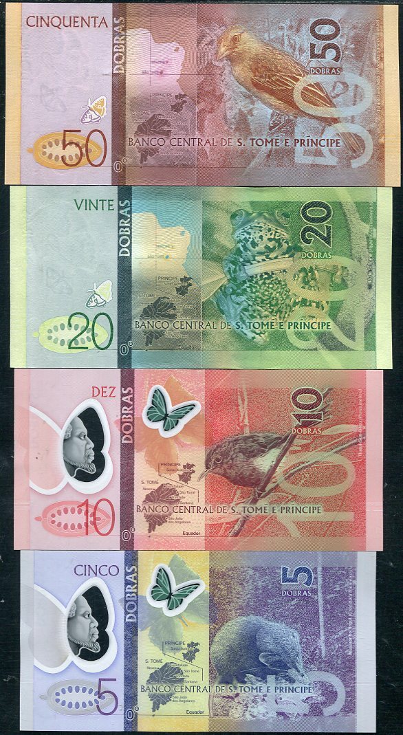 Saint Thomas & Prince SET 4 UNC 5 10 20 50 Dobras 2016 P 70 71 72 73 Sao Tome