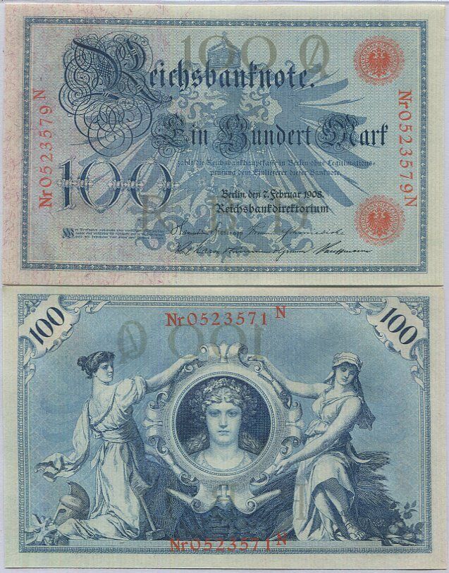 Germany Reichsbank 100 Mark 1908 P 33 a AU-UNC