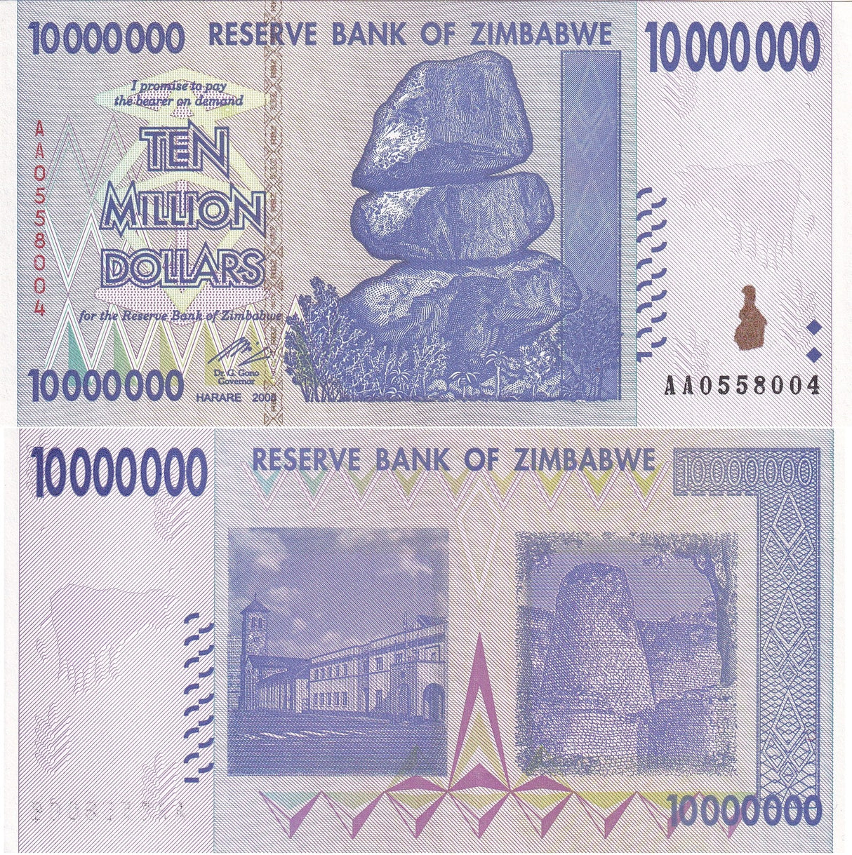 Zimbabwe 10 Million Dollars 2008 P 78 UNC
