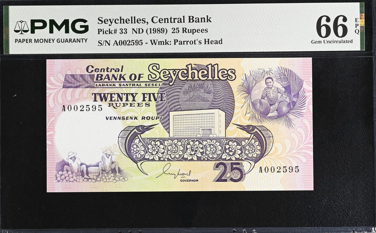 Seychelles 25 Rupees ND 1989 P 33 Gem UNC PMG 66 EPQ