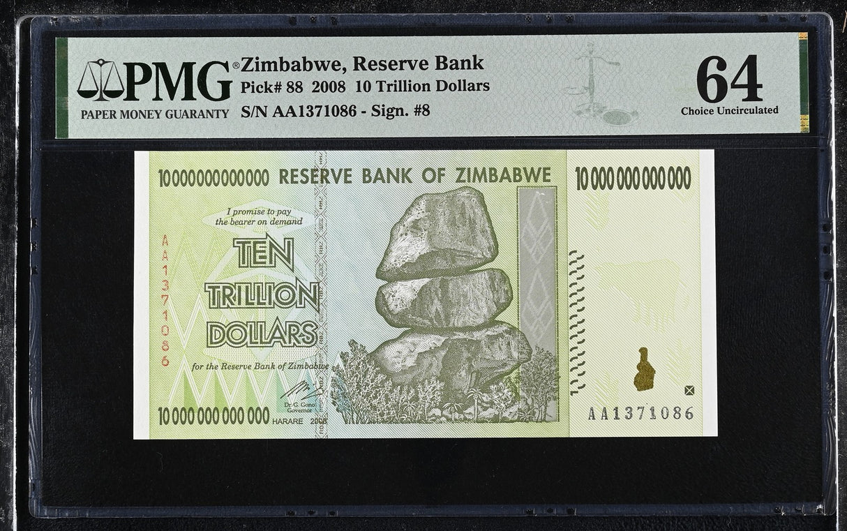 Zimbabwe 10 Trillion Dollars 2008 P 88 Choice UNC PMG 64