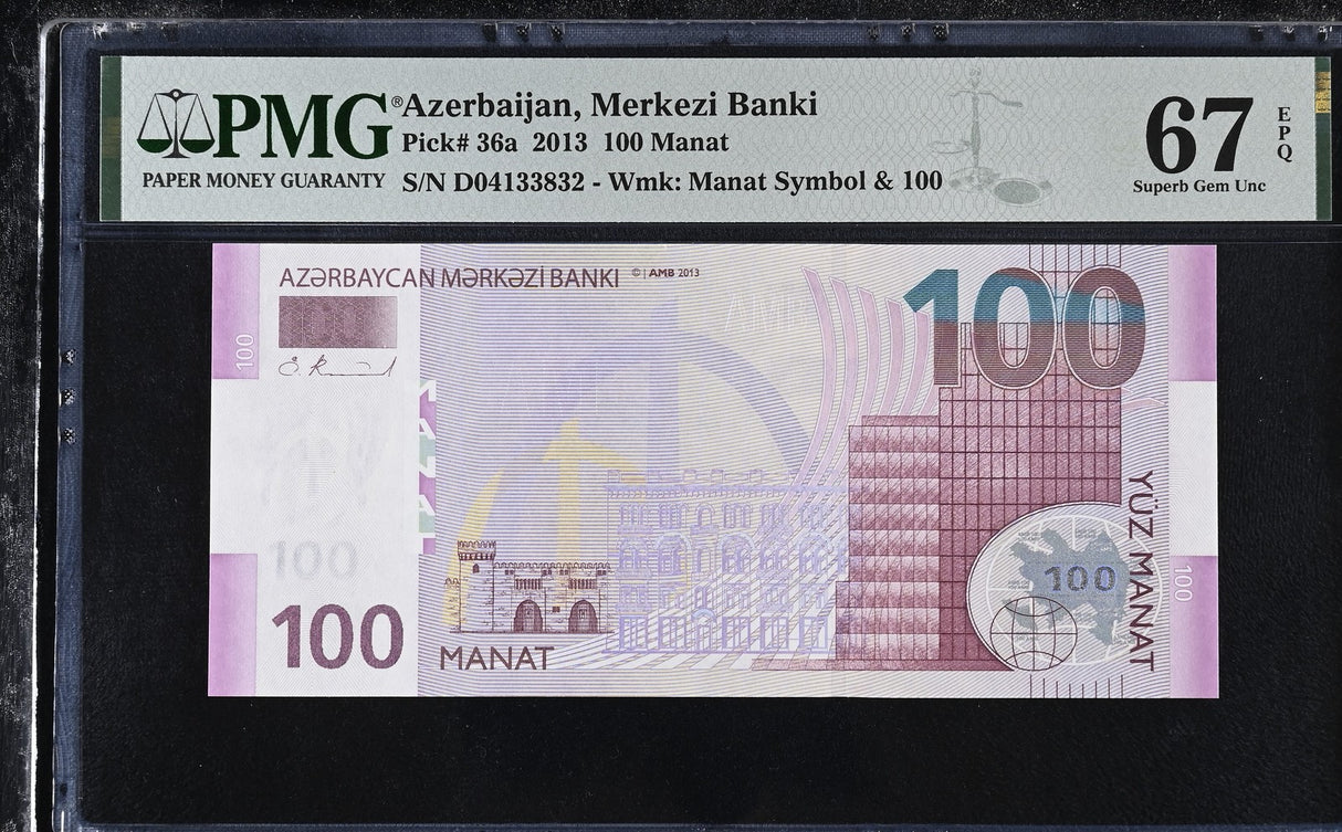 Azerbaijan 100 Manat 2013 P 36 a Superb Gem UNC PMG 67 EPQ