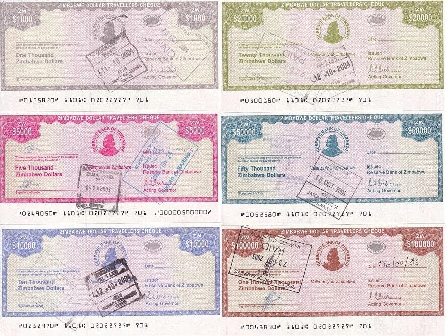 Zimbabwe Set 6 UNC 1000 - 50000 100000 Dollars ND 2003-2004 P 15 16 17 18 19 20