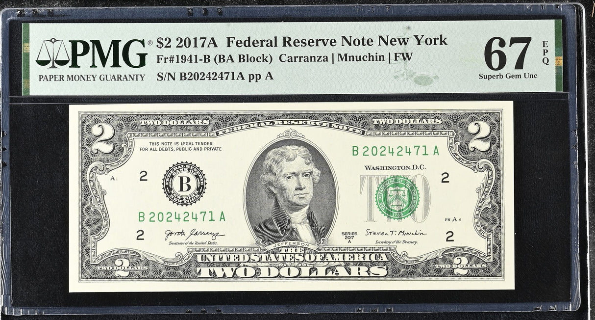 United States 2 Dollars Usa 2017A P 545 B new York Superb Gem PMG 67 EPQ
