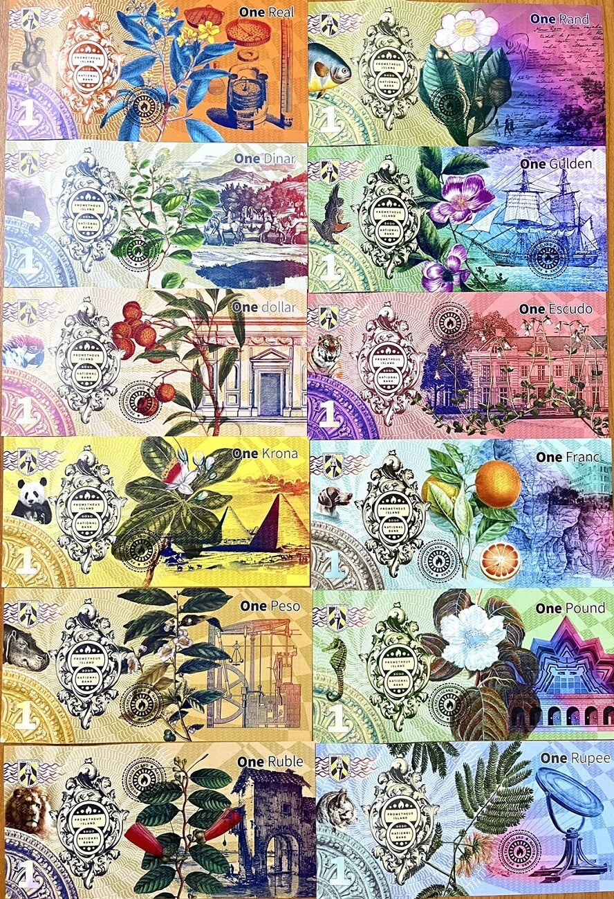 Prometheus Set 12 1 Rupee Franc Rand Escudo Real Krona 2020 polymer Fantasy