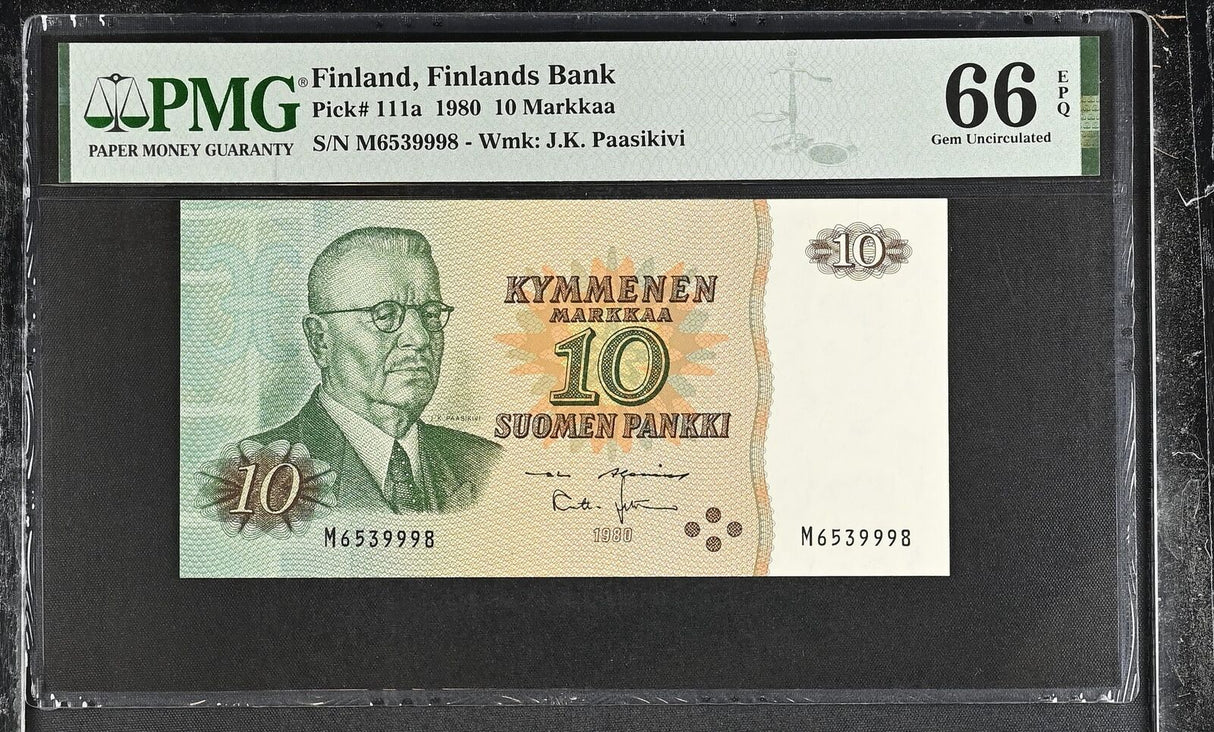 Finland 10 Markkaa 1980 P 111 a Gem UNC PMG 66 EPQ