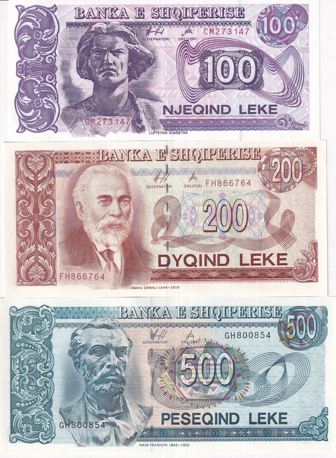 Albania Set 3 Pcs 100 200 500 Leke 1996 P 55 P 59 P 60 UNC