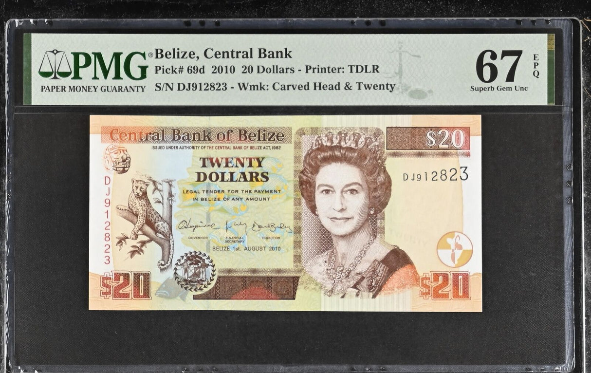 Belize 20 Dollars 2010 P 69 d Superb Gem UNC PMG 67 EPQ