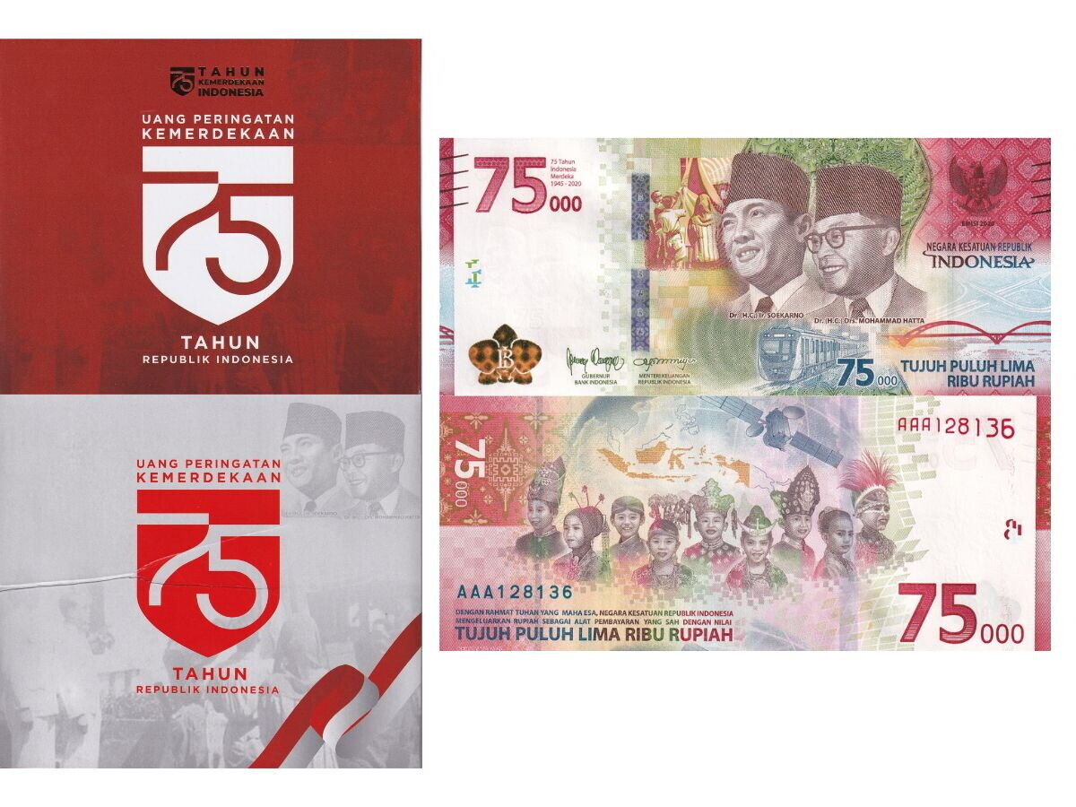 Indonesia 75000 Rupiah 2020 75th Commemorative P 161 AUnc W/Folder