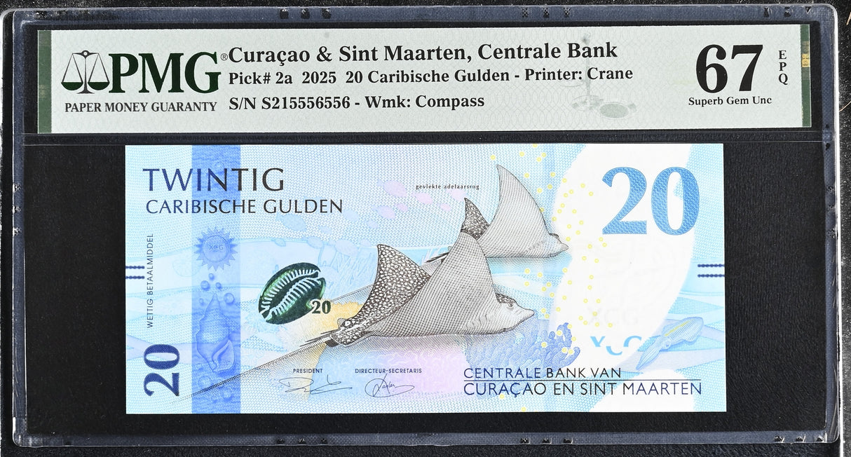 Curacao & Sint Maarten 20 Gulden 2025 P 2 a Superb Gem UNC PMG 67 EPQ
