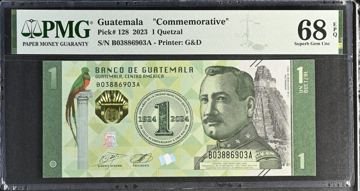 Guatemala 1 Quetzal 2023 Commemorative P 128 Superb Gem UNC PMG 68 EPQ