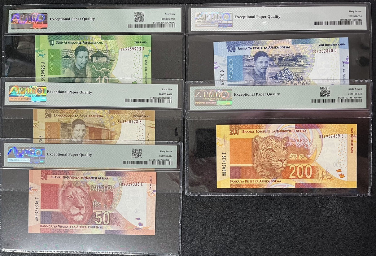 South Africa Set 5; 10-200 Rands ND 2018 P 146 Superb Gem UNC PMG 65 66 67 EPQ