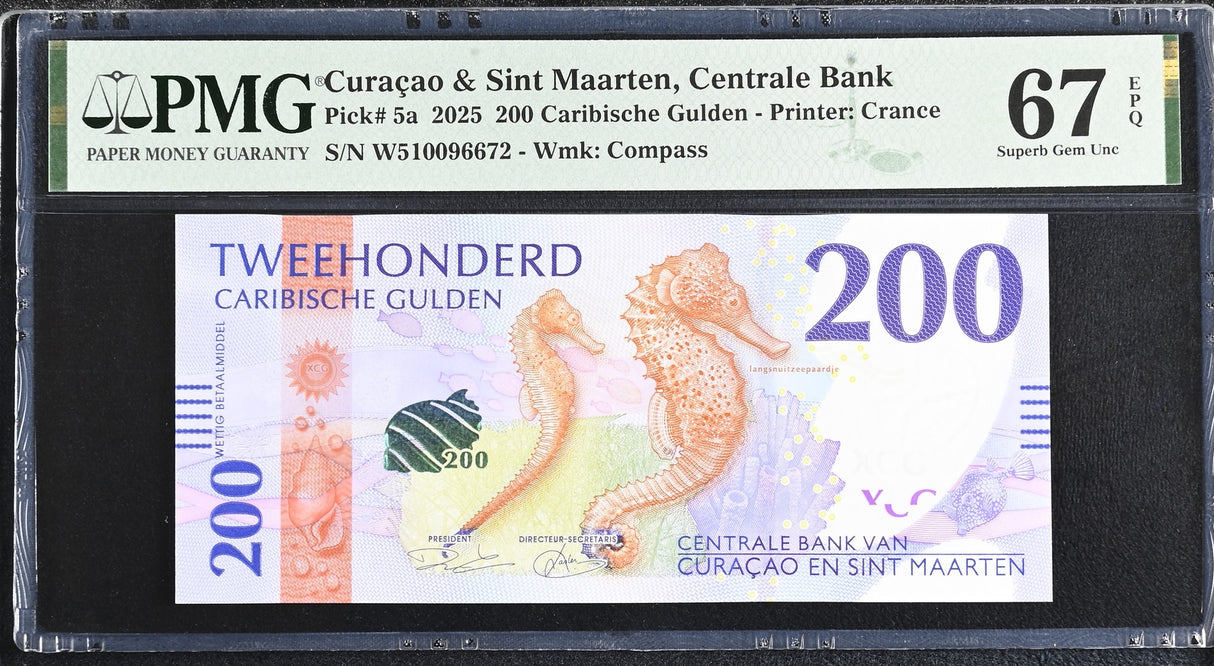 CURACAO & SINT MAARTEN 200 Gulden 2025 P 5 a Superb Gem UNC PMG 67 EPQ