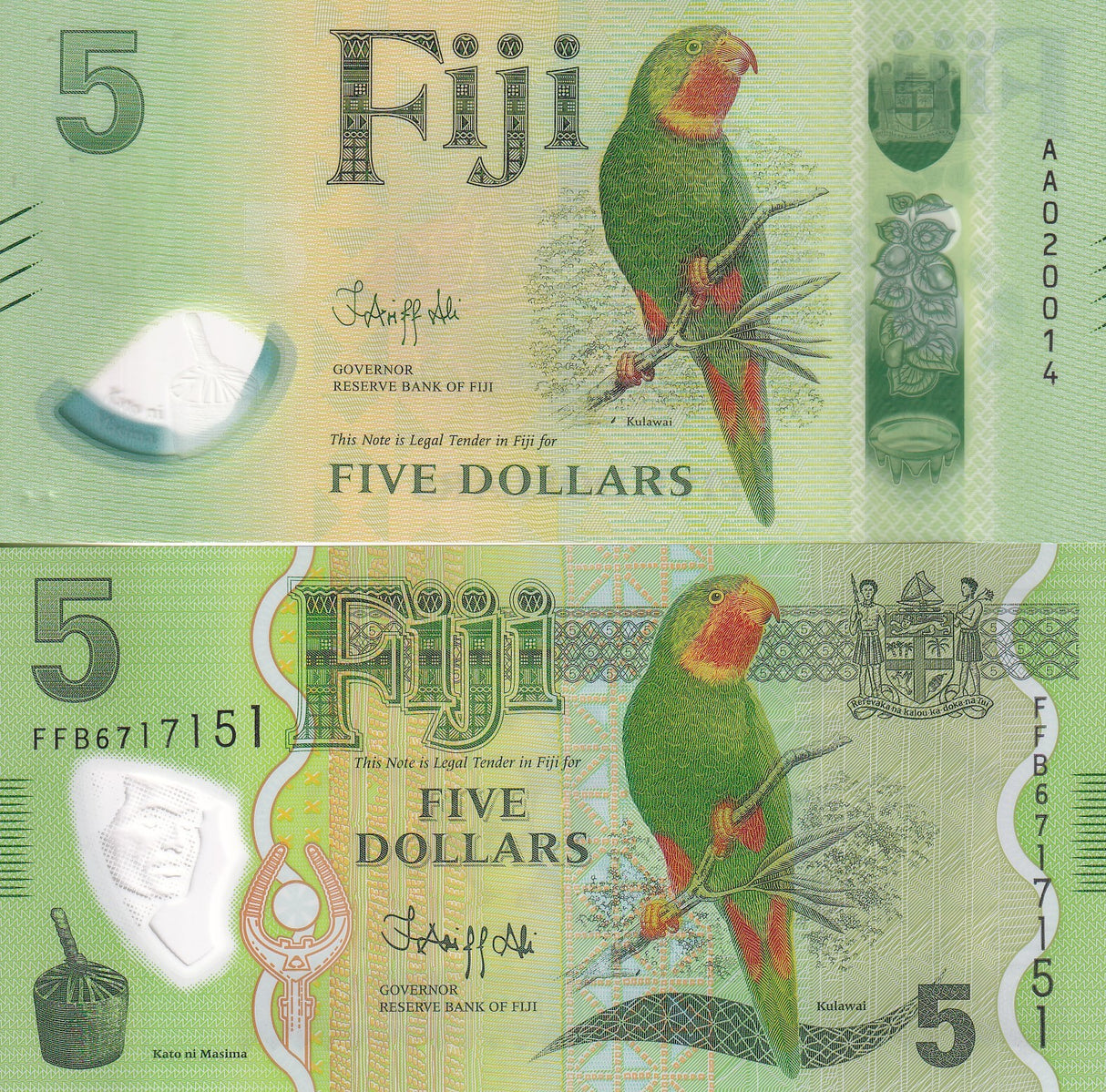 Fiji SET 2 UNC POLYMER 5 Dollars ND 2012 2026 P 115 P NEW Turtle Iguana