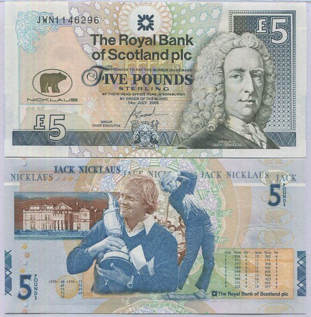 Scotland 5 Pounds 2005 Royal Bank of Scotland Jack Nicklaus P 365 UNC LOT 3 PCS