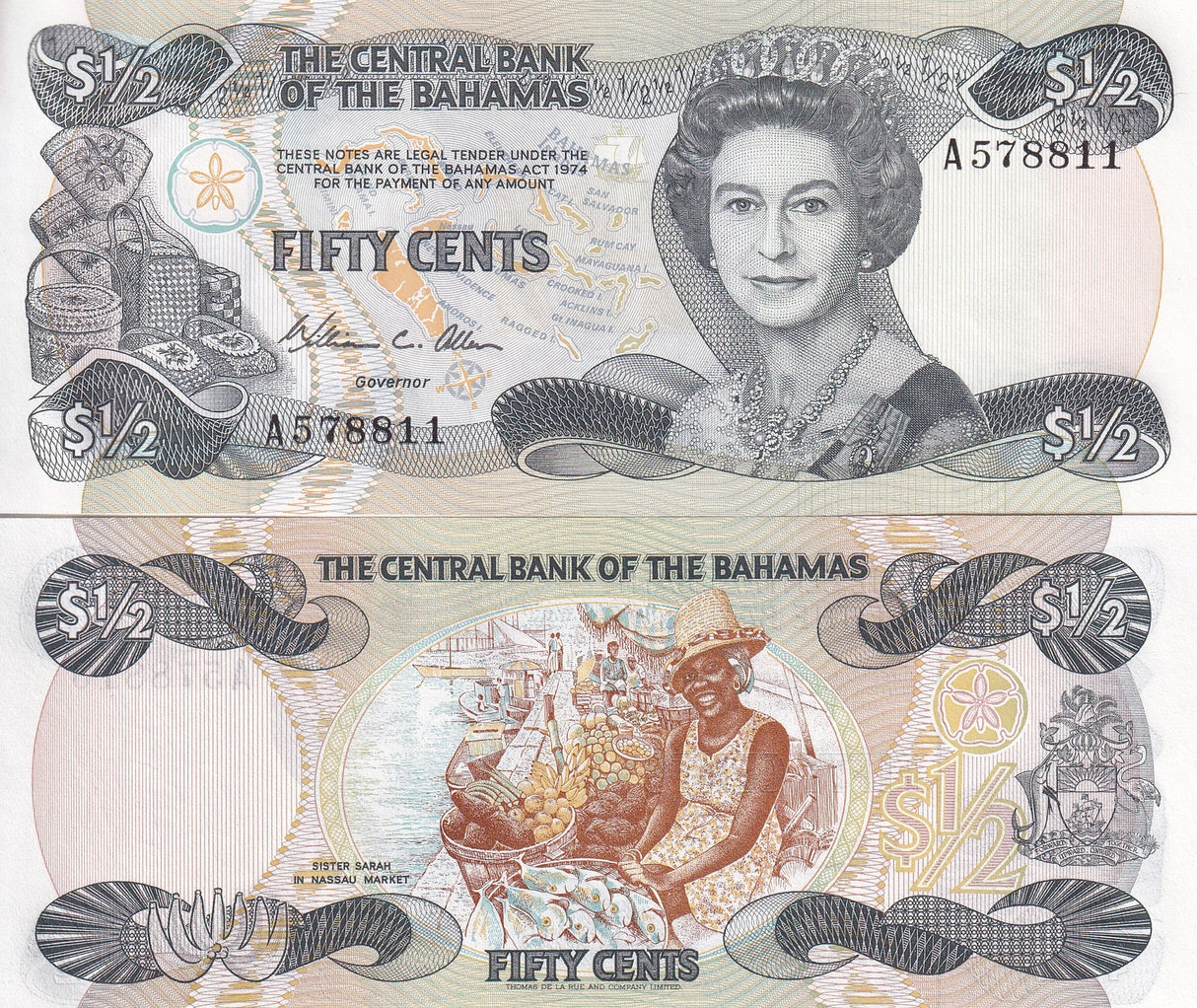 Bahamas 1/2 Dollar 50 Cents L. 1974 1984 P 42 UNC