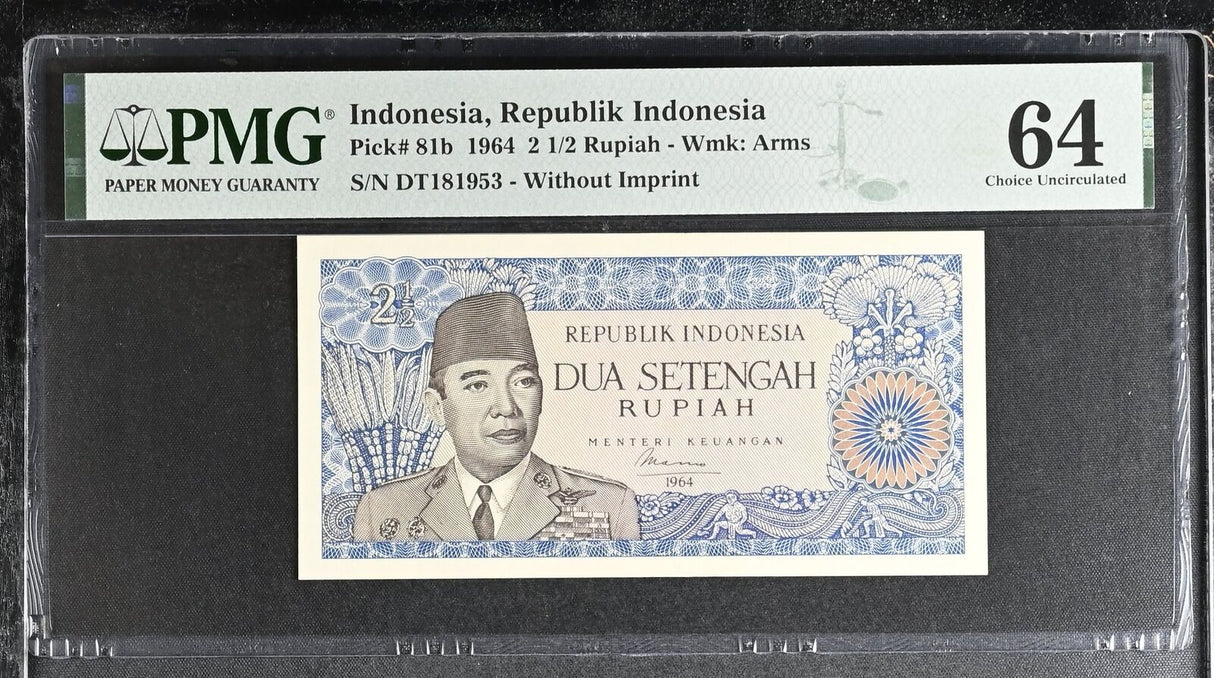 Indonesia 2 1/2 Rupiah 1964 P 81 b Choice UNC PMG 64