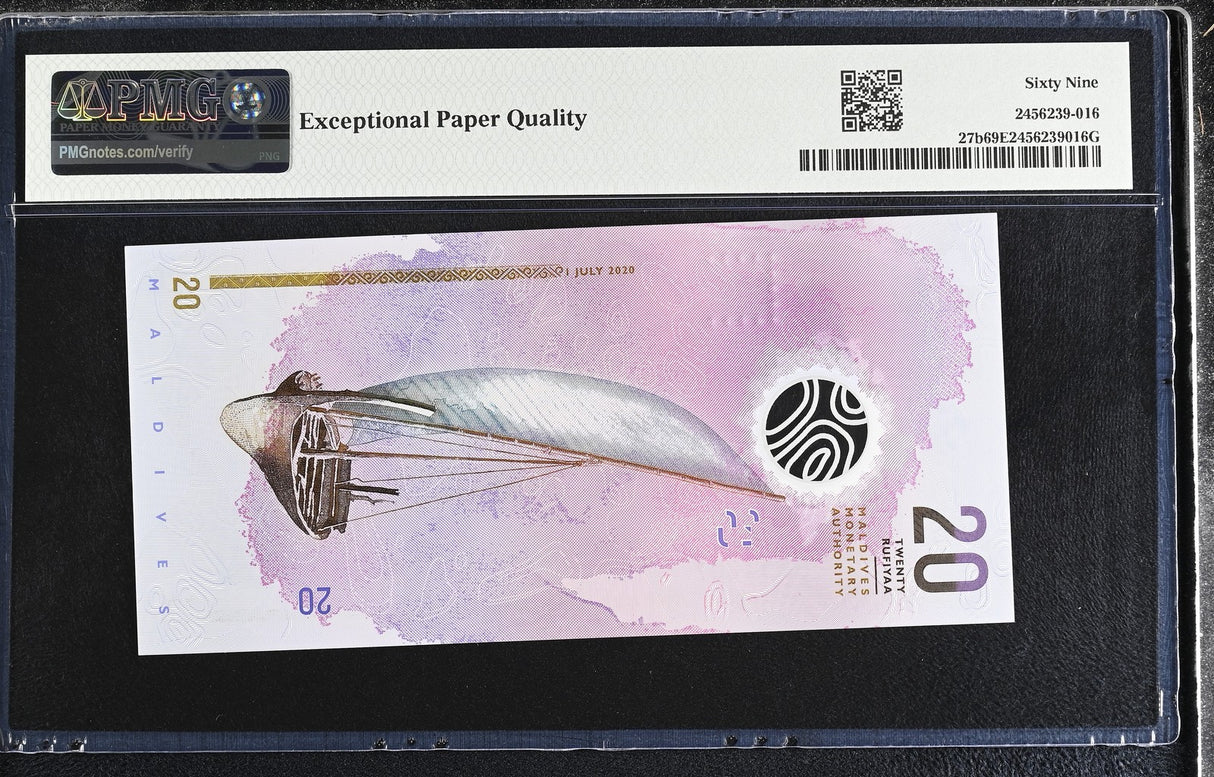 Maldives 20 Rufiyaa 2020 P 27 b Polymer Superb Gem UNC PMG 69 EPQ