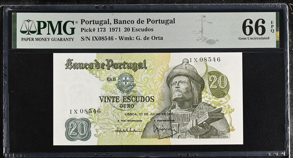 Portugal 20 Escudos 1971 P 173 Gem UNC PMG 66 EPQ