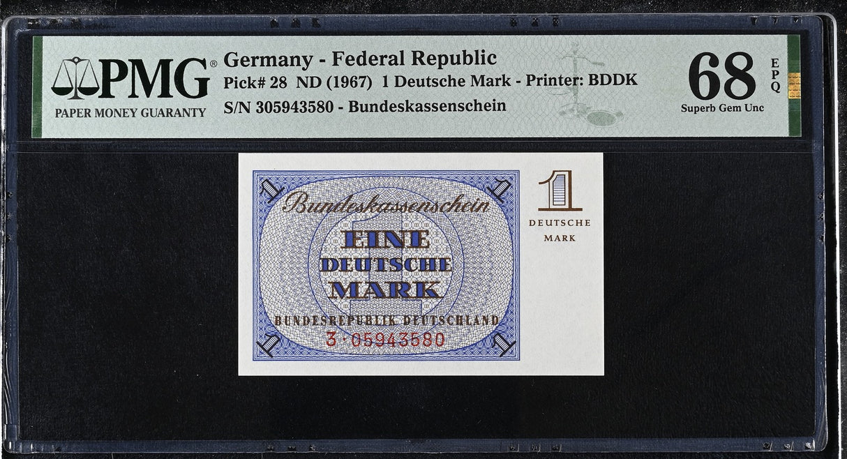 Germany Federal Republic 1 Deutsche Mark ND 1967 P 28 Superb Gem UNC PMG 68 EPQ