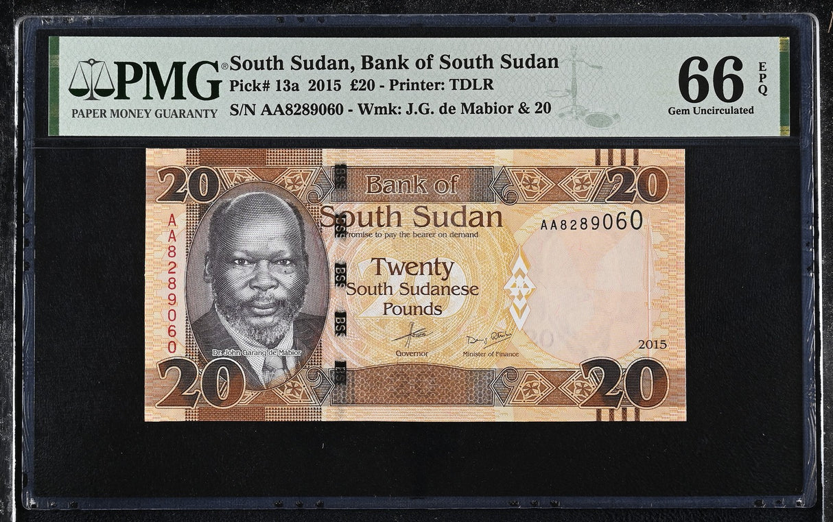South Sudan 20 Pounds 2015 P 13 a Gem UNC PMG 66 EPQ