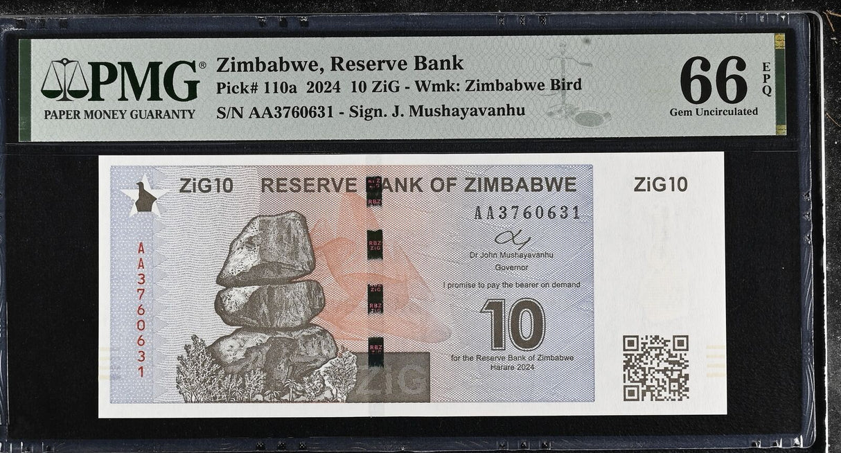 Zimbabwe 10 ZIG 2024 P 110 a Gem UNC PMG 66 EPQ