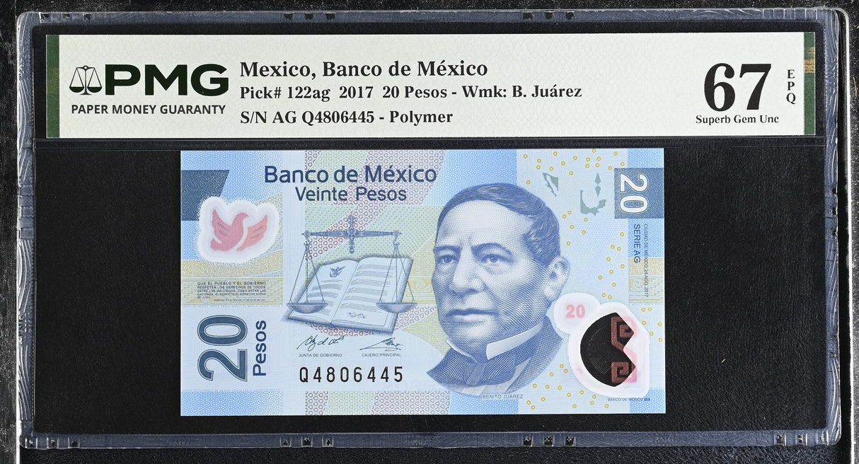Mexico 20 Pesos 2017 P 122 ag Polymer Superb Gem UNC PMG 67 EPQ