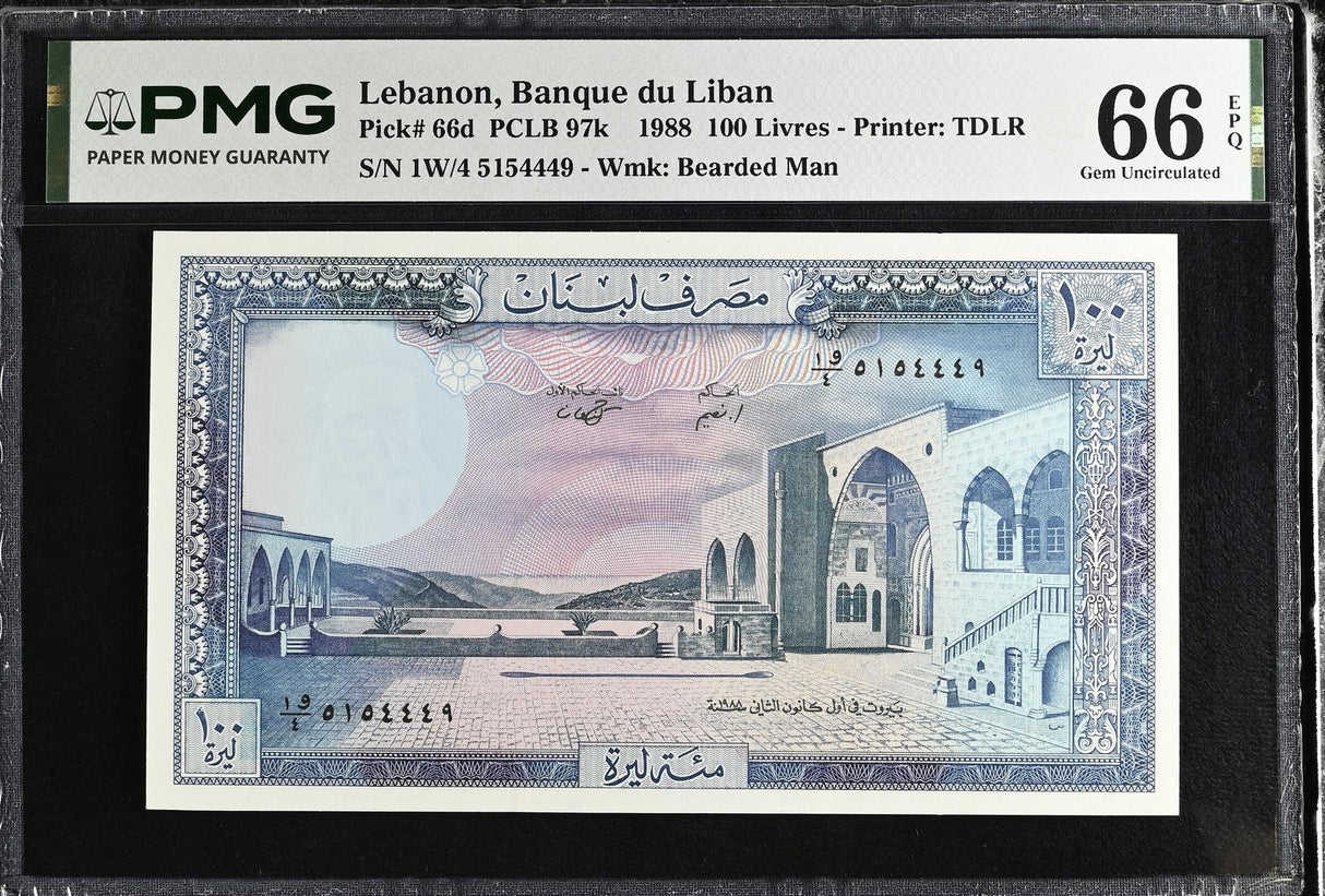 Lebanon 100 Livres 1988 P 66 d Gem UNC PMG 66 EPQ