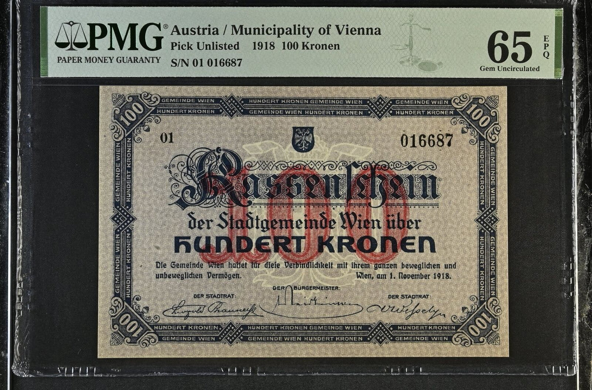 Austria 100 Kronen 1918 Municipality of Vienna Gem UNC PMG 65 EPQ